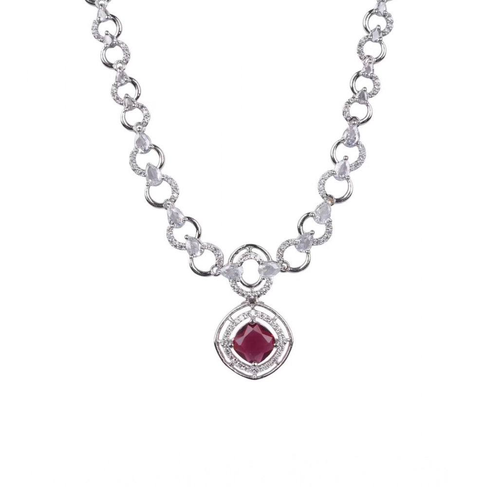 Vaystra Handcrafted Brass Silver Plated Necklace set - Red, Edition