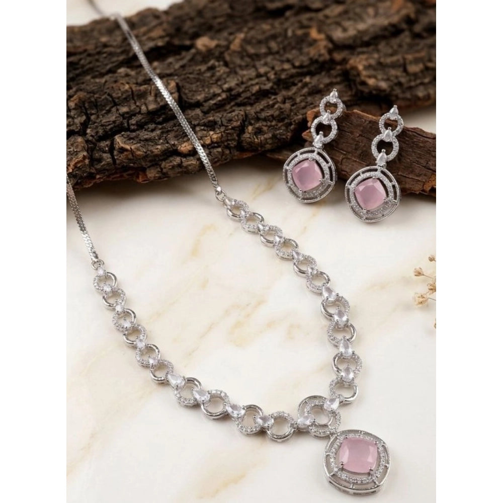 Vaystra Gold Plated Brass Silver Plated Necklace set in Pink,