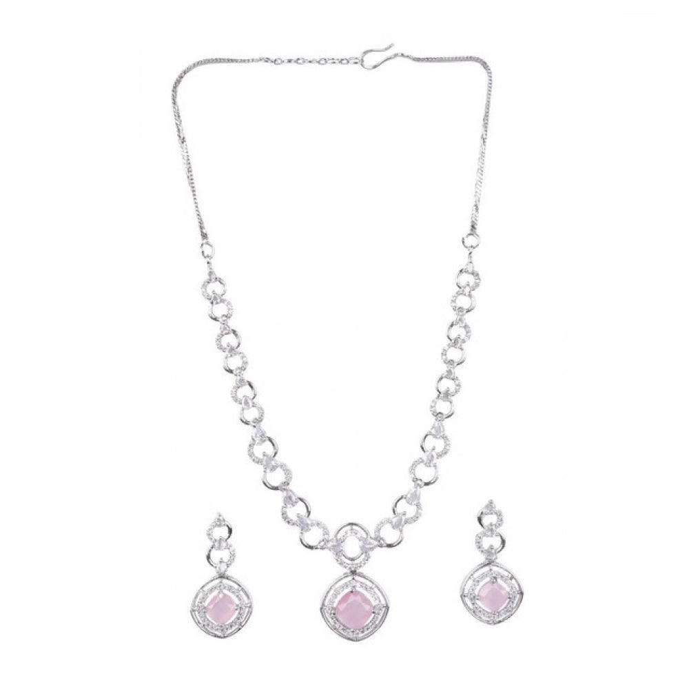 Vaystra Gold Plated Brass Silver Plated Necklace set in Pink,