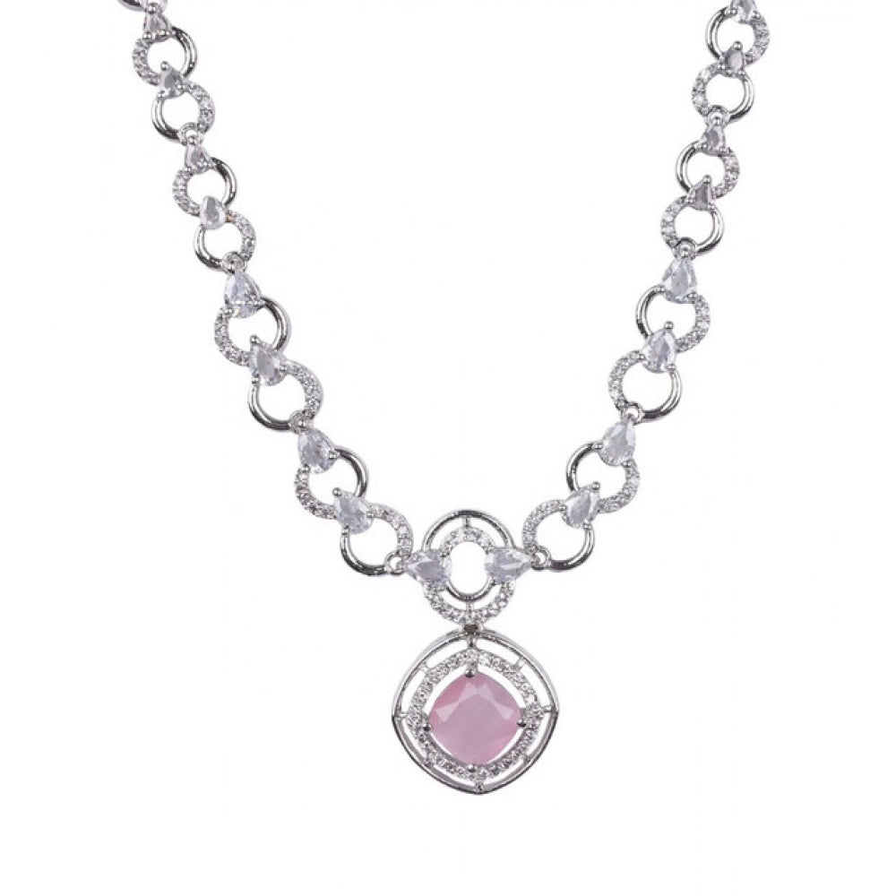 Vaystra Gold Plated Brass Silver Plated Necklace set in Pink,