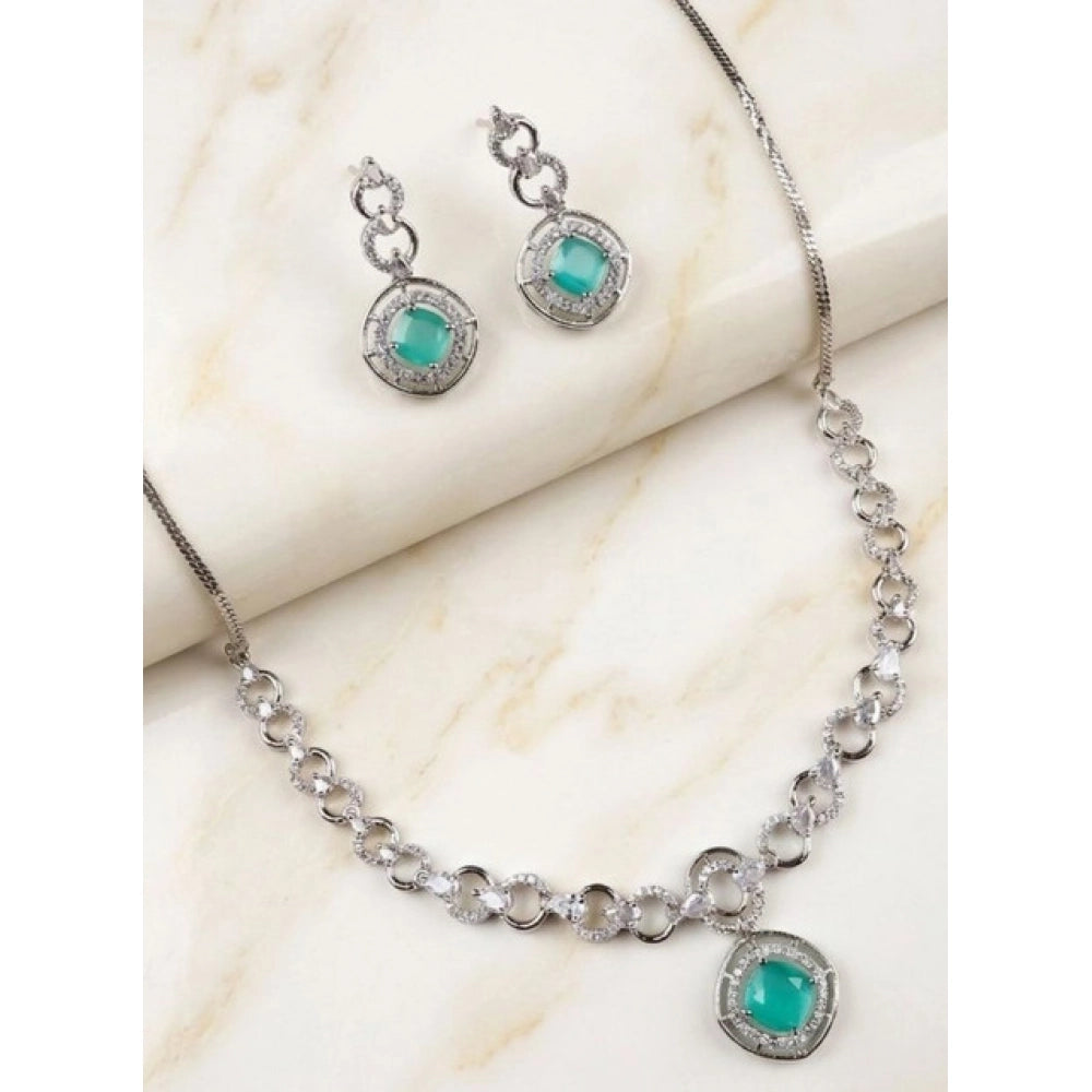 Vaystra Brass Silver Plated Necklace set - Turquoise,