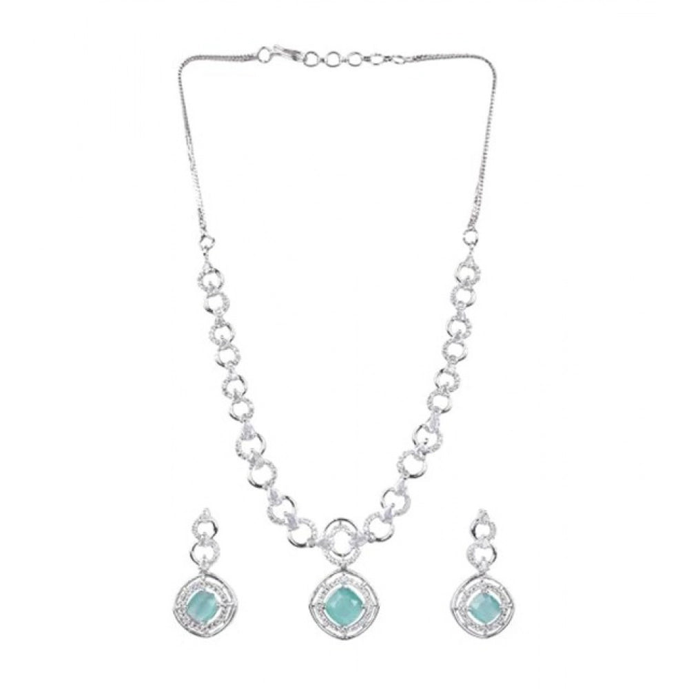 Vaystra Brass Silver Plated Necklace set - Turquoise,