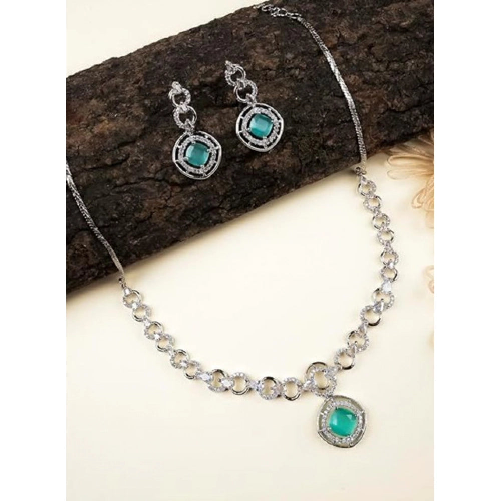 Vaystra Brass Silver Plated Necklace set - Turquoise,
