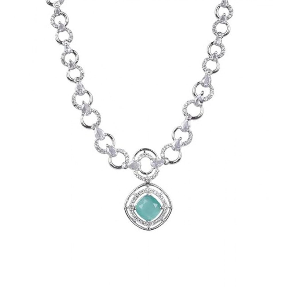 Vaystra Brass Silver Plated Necklace set - Turquoise,