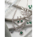 Vaystra Brass Silver Plated Necklace set - Green,