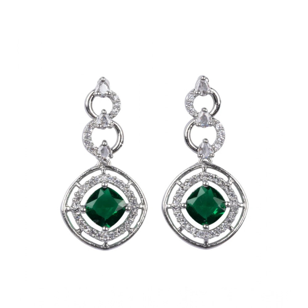 Vaystra Brass Silver Plated Necklace set - Green,
