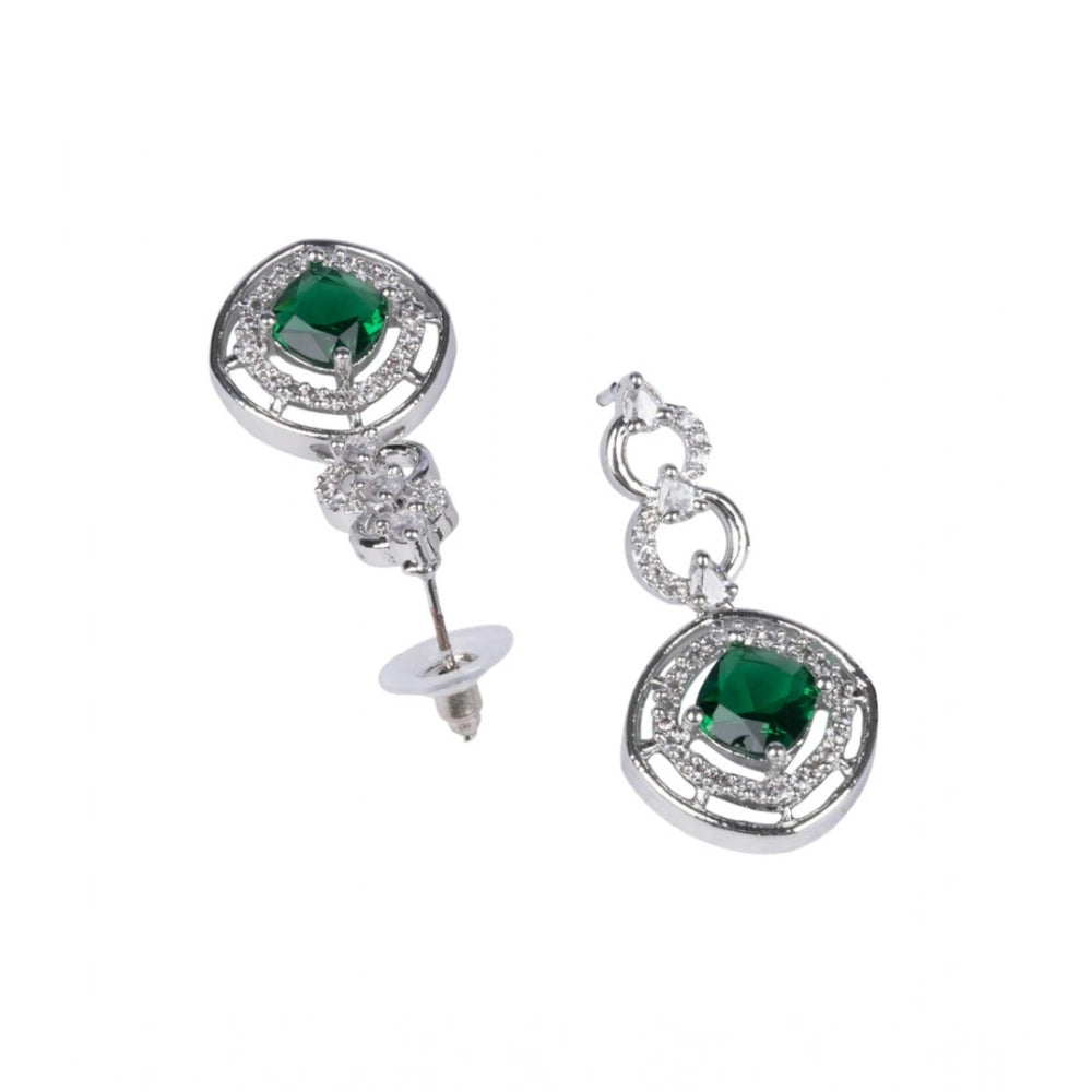 Vaystra Brass Silver Plated Necklace set - Green,