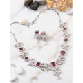 Vaystra Handcrafted Brass Silver Plated Necklace set - Red, Edition