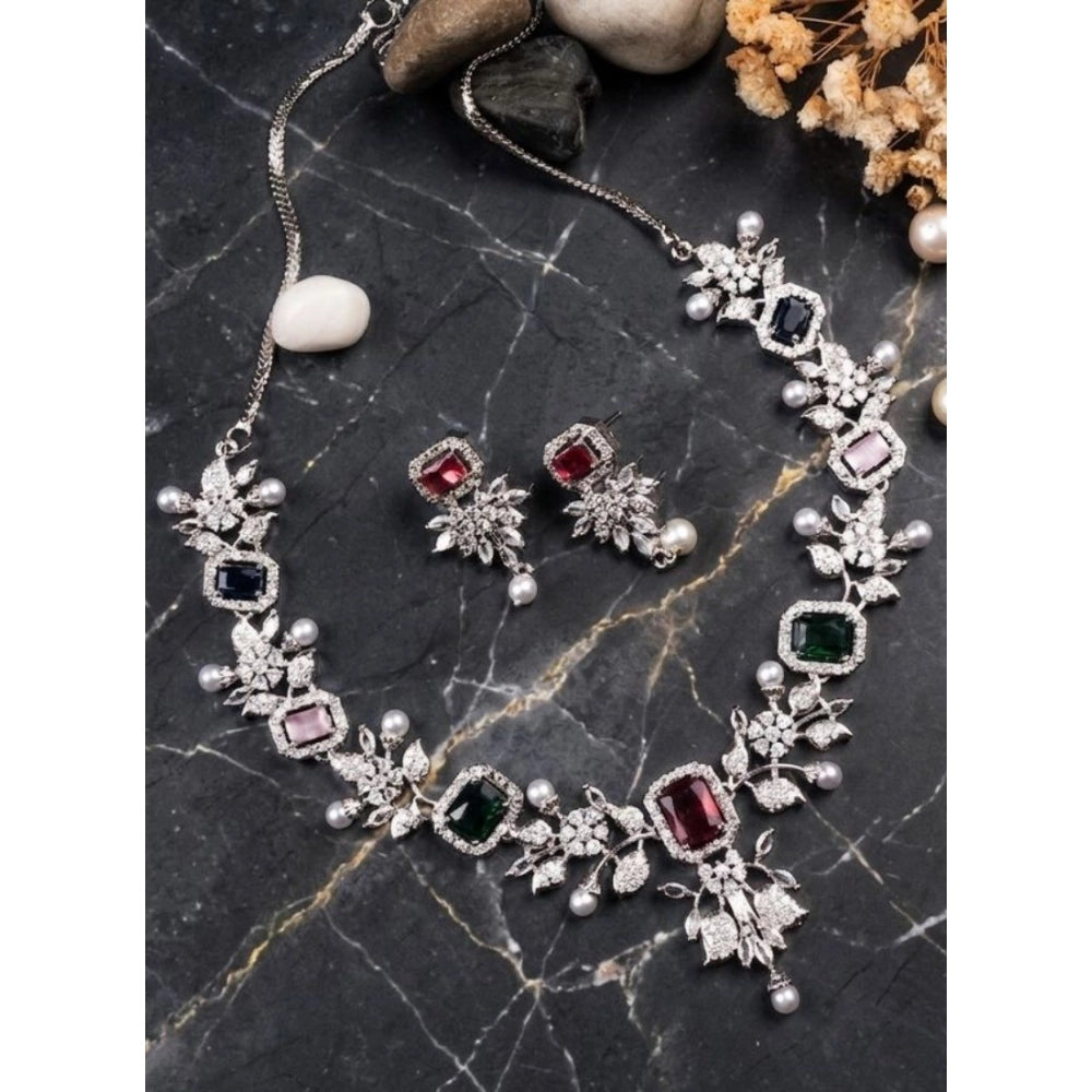 Vaystra Handcrafted Brass Silver Plated Necklace set - Multicolor, Edition