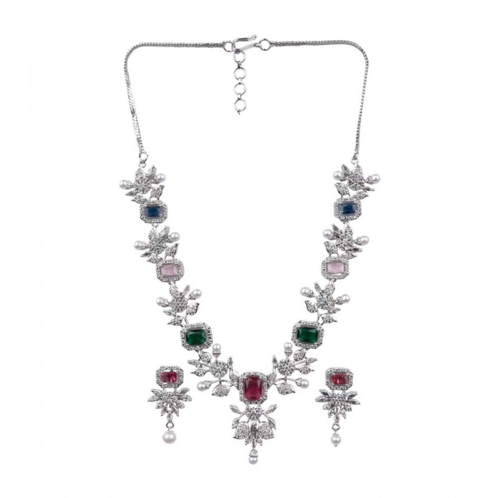 Vaystra Handcrafted Brass Silver Plated Necklace set - Multicolor, Edition