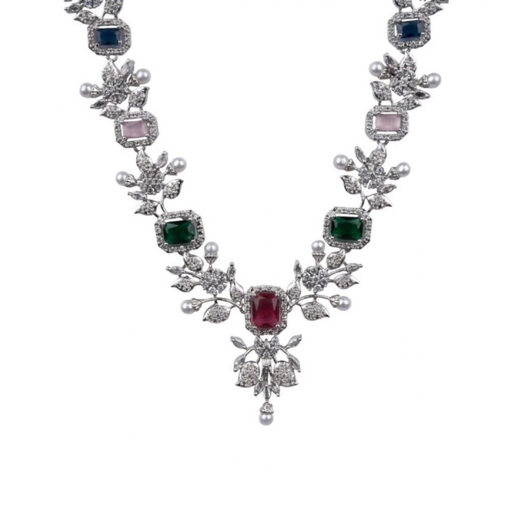 Vaystra Handcrafted Brass Silver Plated Necklace set - Multicolor, Edition