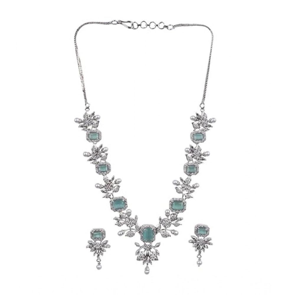 Vaystra Gold Plated Brass Silver Plated Necklace set in Turquoise,