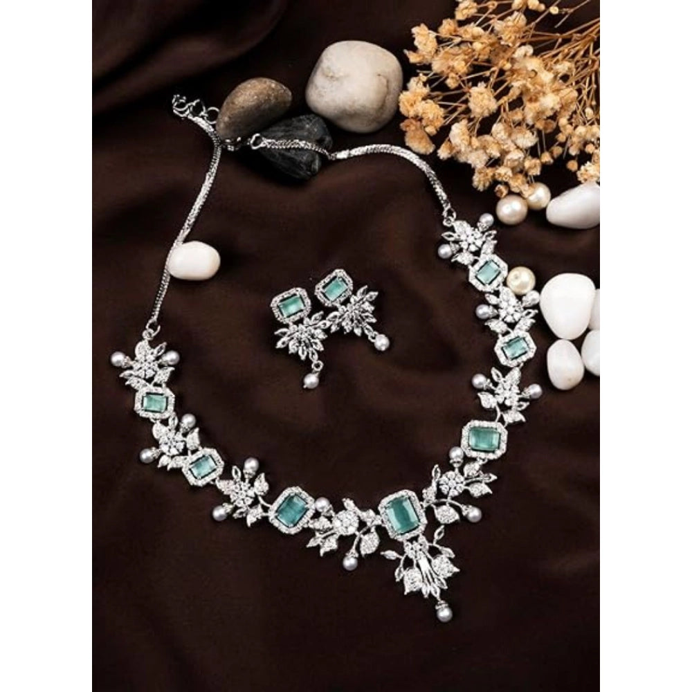 Vaystra Gold Plated Brass Silver Plated Necklace set in Turquoise,