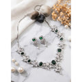 Vaystra Brass Silver Plated Necklace set - Green,