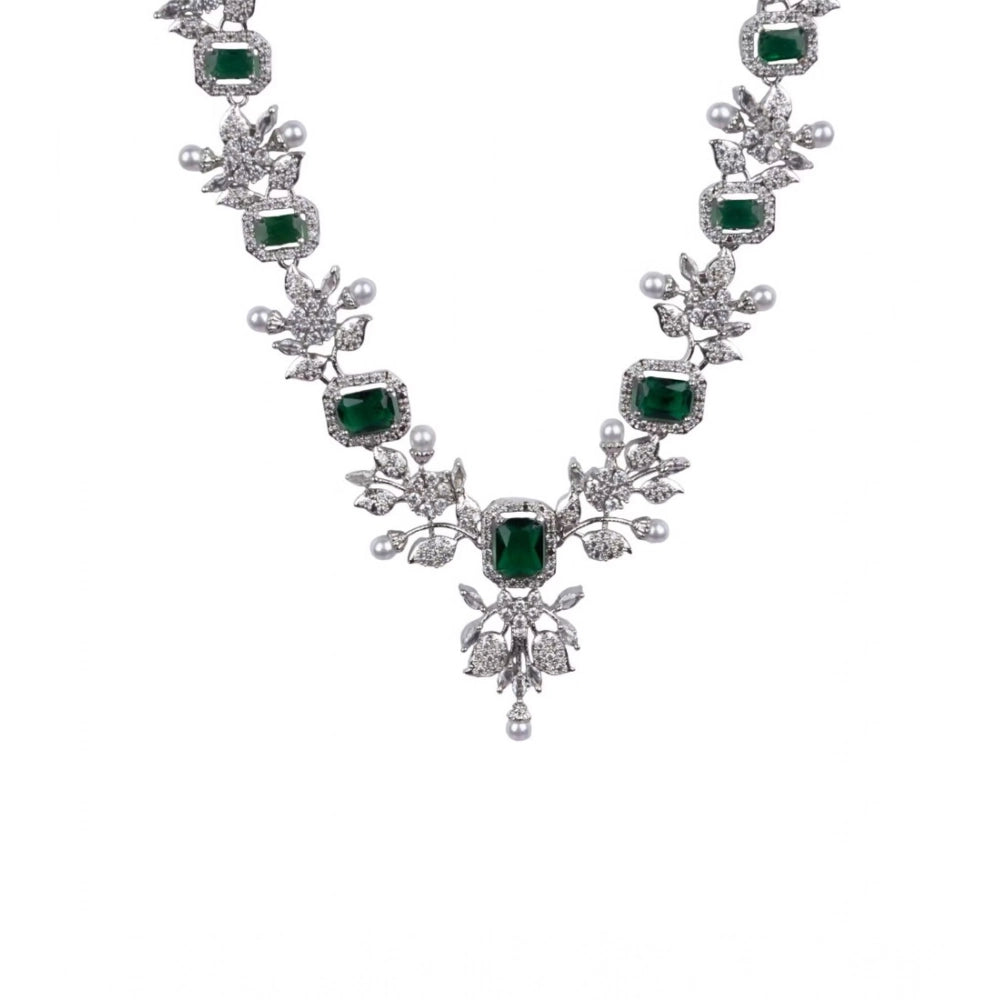 Vaystra Brass Silver Plated Necklace set - Green,
