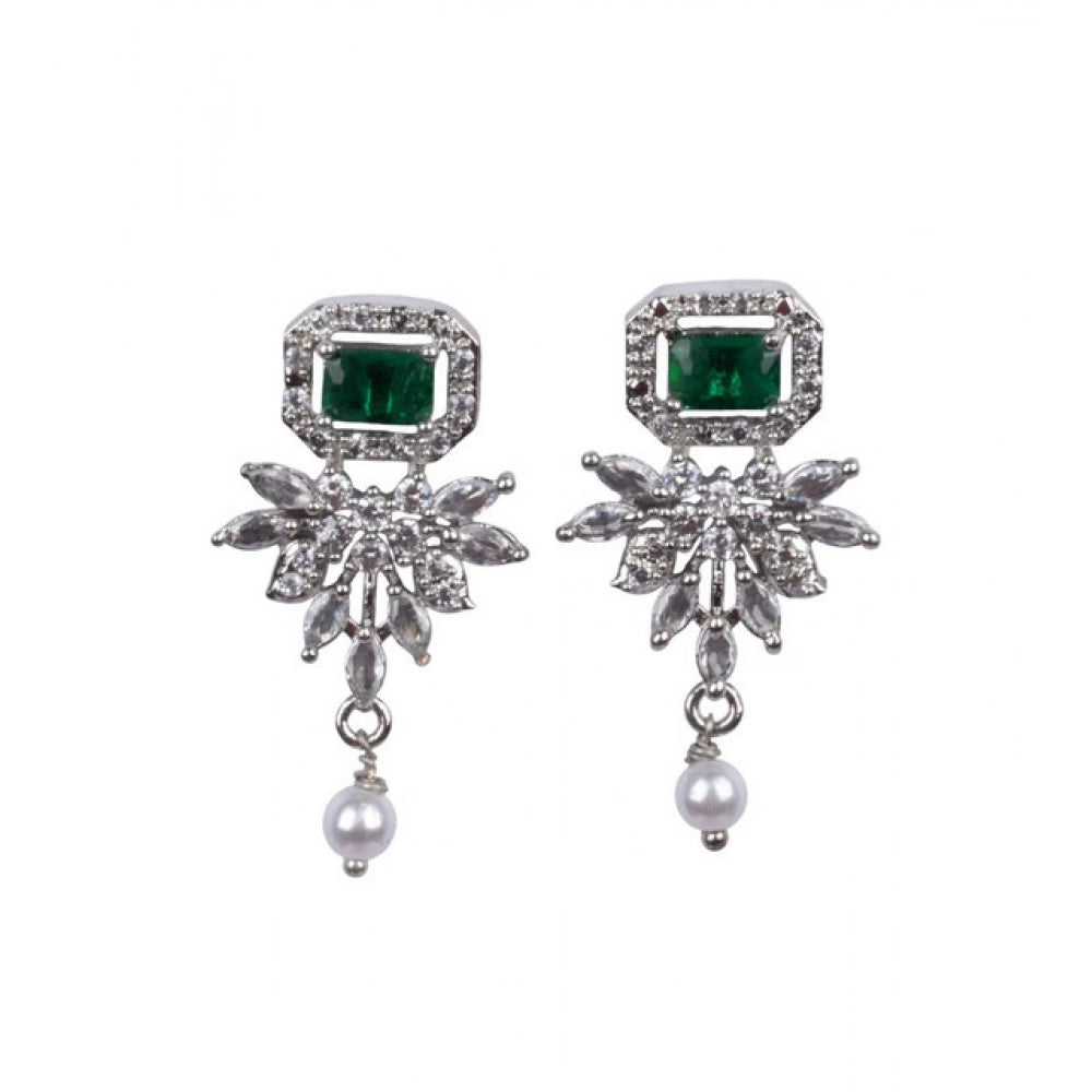 Vaystra Brass Silver Plated Necklace set - Green,