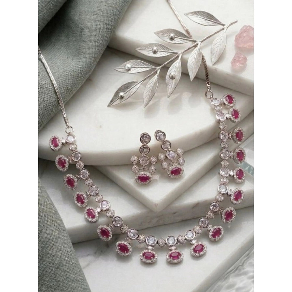 Vaystra Gold Plated Brass Silver Plated Necklace set in Pink,