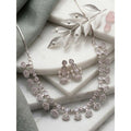Vaystra Handcrafted Brass Silver Plated Necklace set - White, Edition