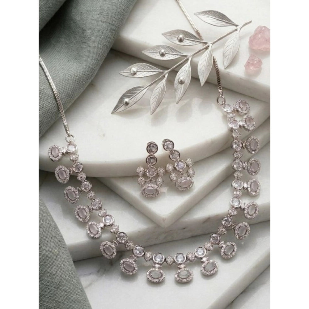 Vaystra Handcrafted Brass Silver Plated Necklace set - White, Edition