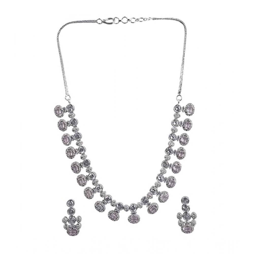 Vaystra Handcrafted Brass Silver Plated Necklace set - White, Edition