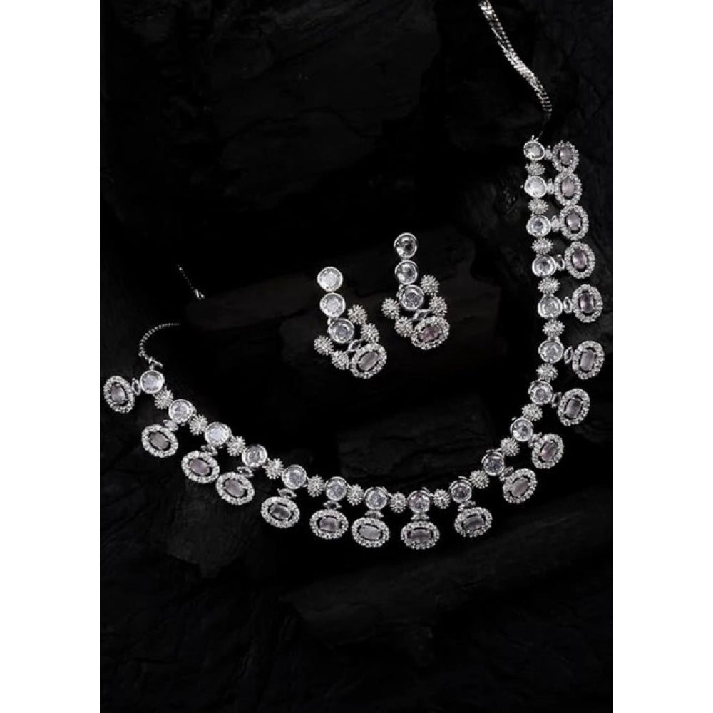 Vaystra Handcrafted Brass Silver Plated Necklace set - White, Edition