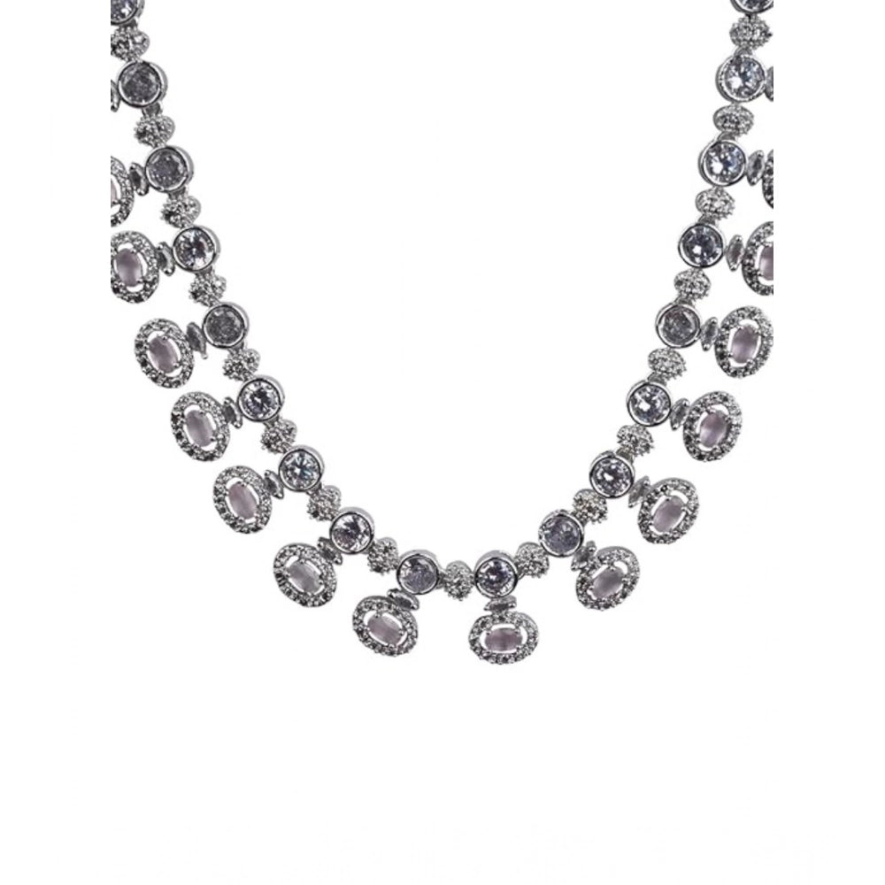 Vaystra Handcrafted Brass Silver Plated Necklace set - White, Edition