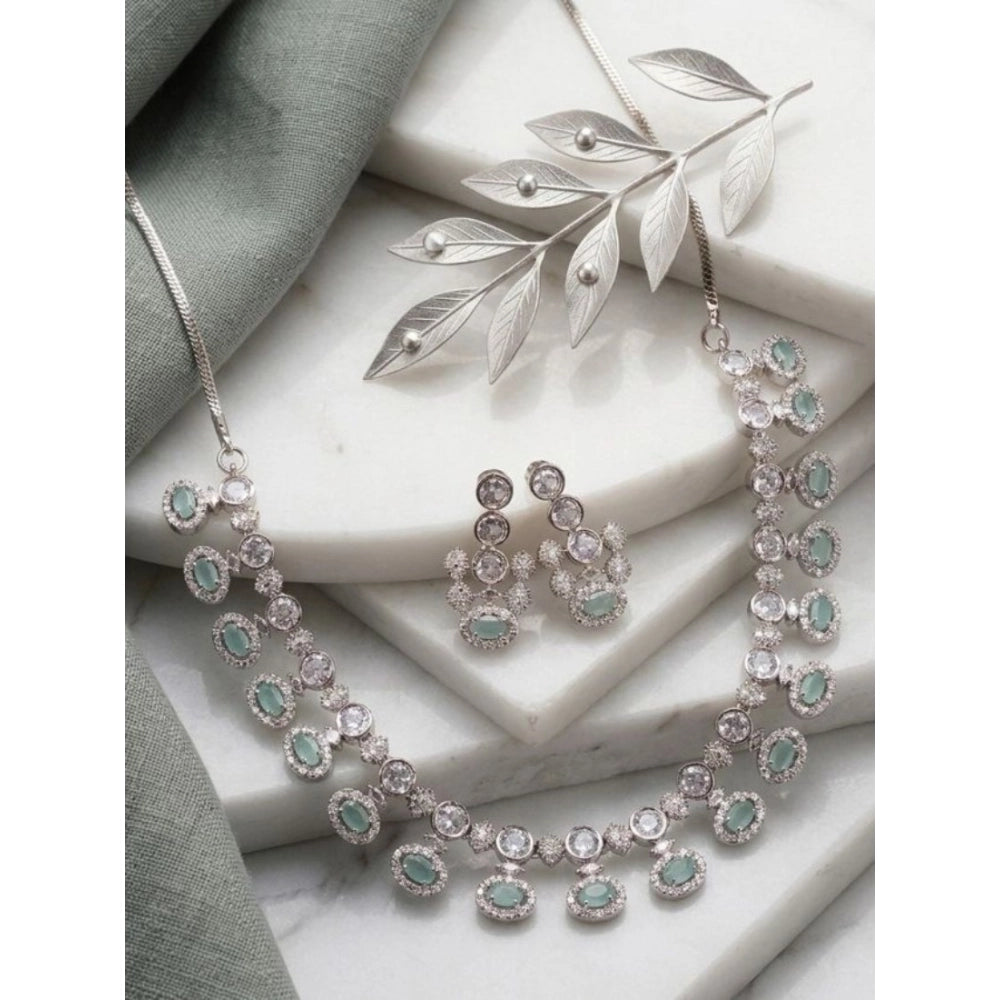Vaystra Handcrafted Brass Silver Plated Necklace set - Turquoise, Edition