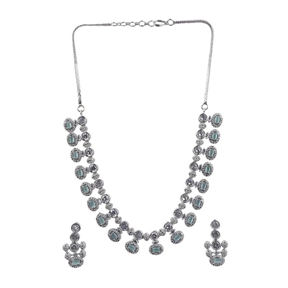 Vaystra Handcrafted Brass Silver Plated Necklace set - Turquoise, Edition