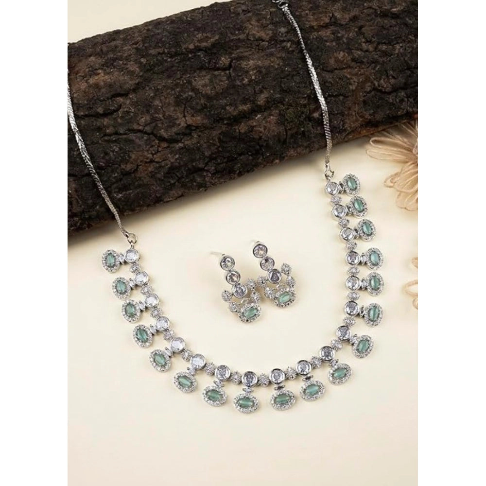 Vaystra Handcrafted Brass Silver Plated Necklace set - Turquoise, Edition
