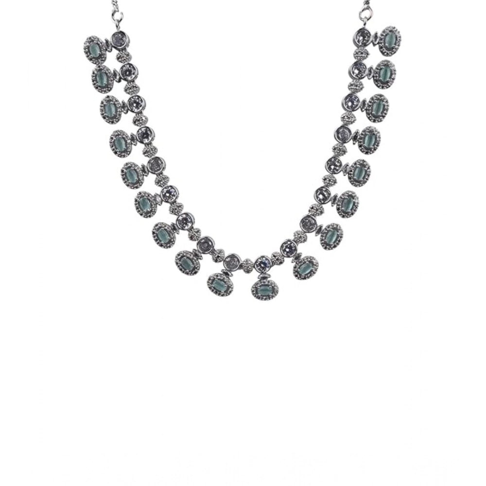 Vaystra Handcrafted Brass Silver Plated Necklace set - Turquoise, Edition