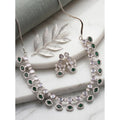 Vaystra Brass Silver Plated Necklace set - Green,