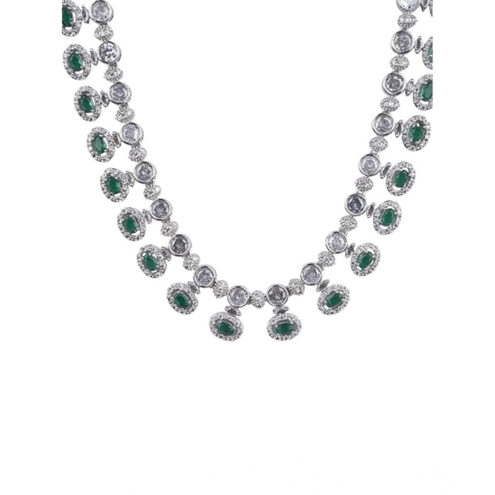Vaystra Brass Silver Plated Necklace set - Green,