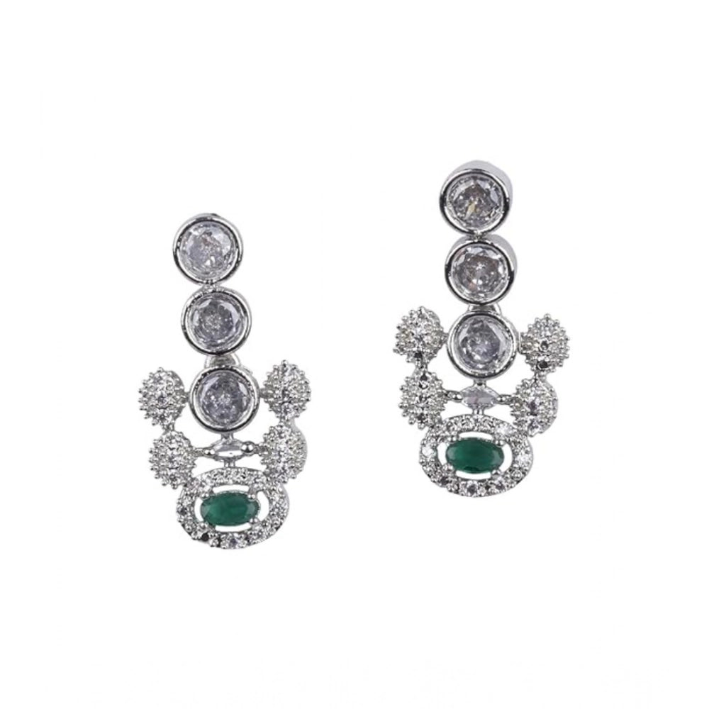 Vaystra Brass Silver Plated Necklace set - Green,