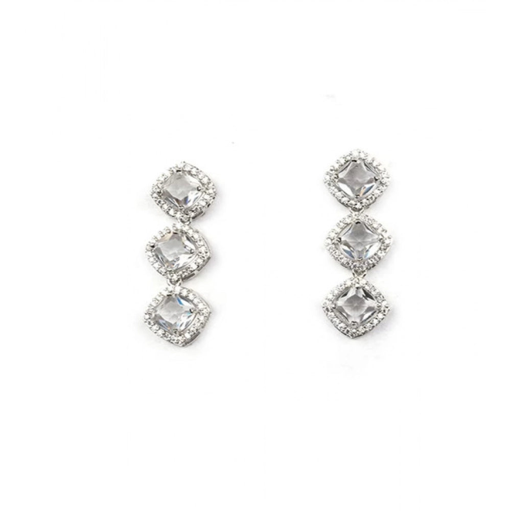 Vaystra Brass Silver Plated Necklace set - White,