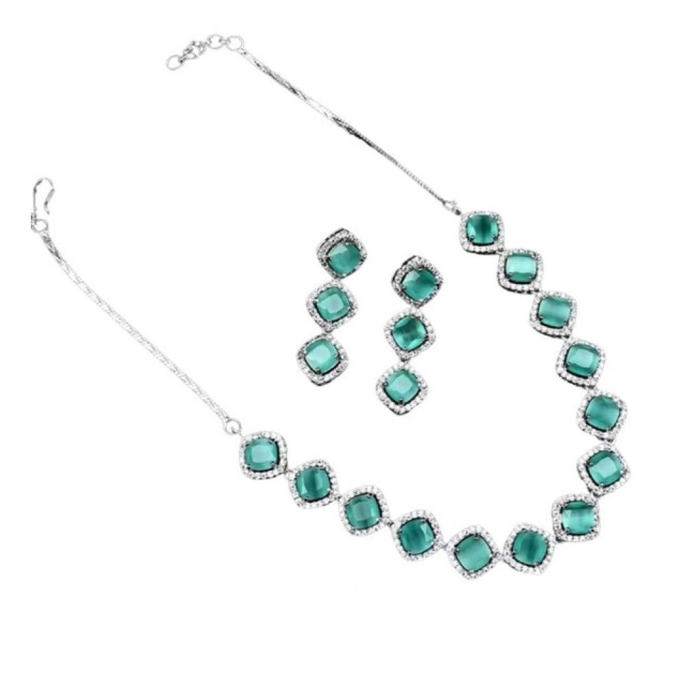 Vaystra Handcrafted Brass Silver Plated Necklace set - Turquoise, Edition