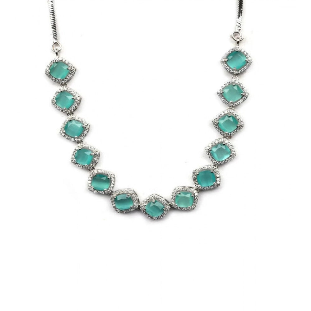 Vaystra Handcrafted Brass Silver Plated Necklace set - Turquoise, Edition