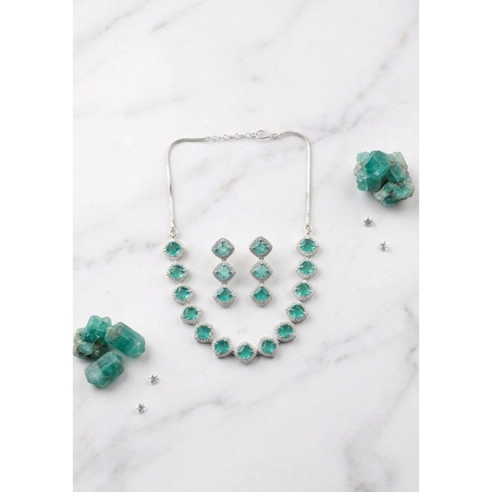 Vaystra Gold Plated Brass Silver Plated Necklace set in Green,