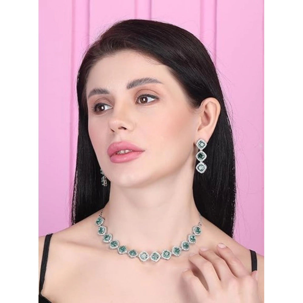 Vaystra Gold Plated Brass Silver Plated Necklace set in Green,