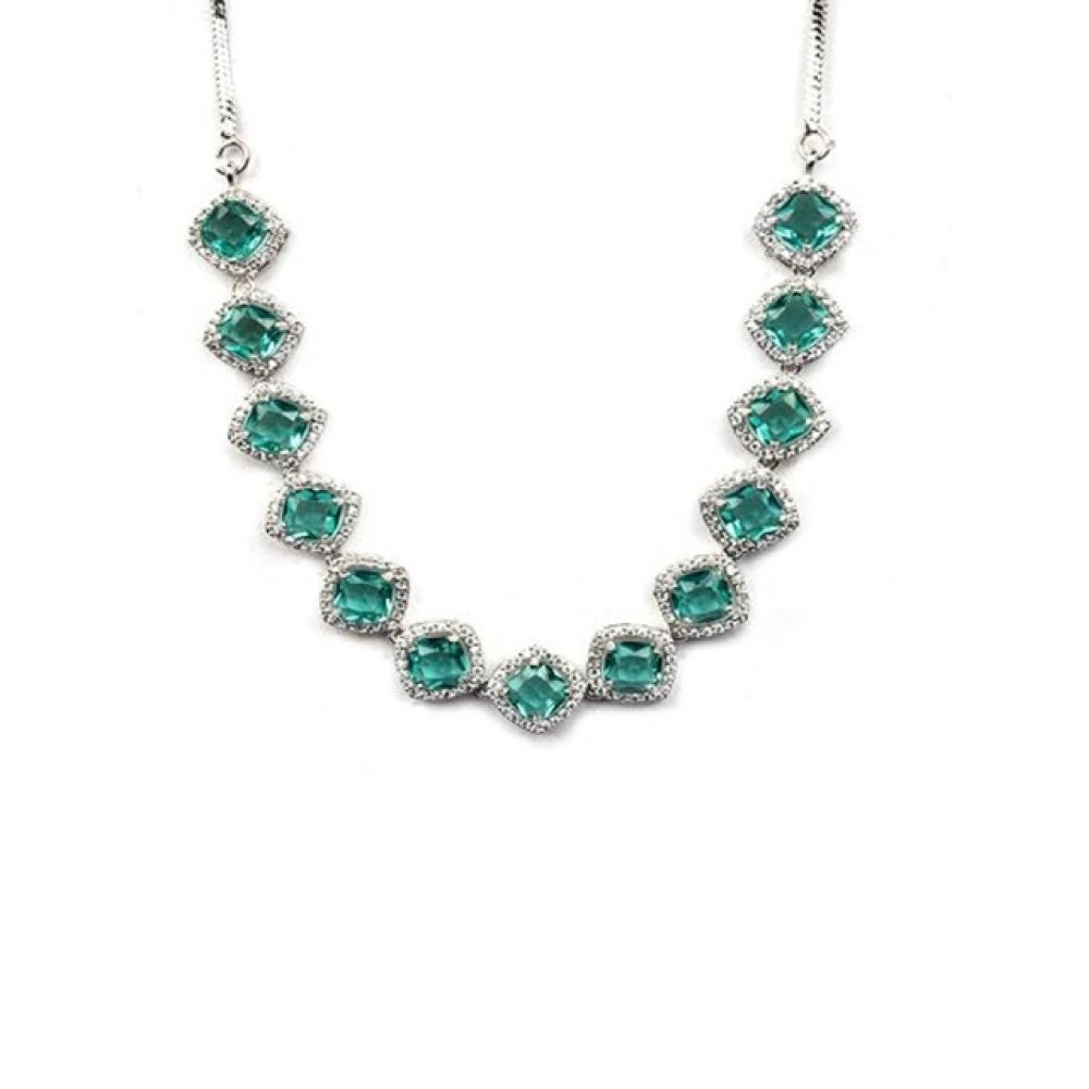 Vaystra Gold Plated Brass Silver Plated Necklace set in Green,