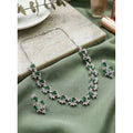 Vaystra Brass Silver Plated Necklace set - Green,