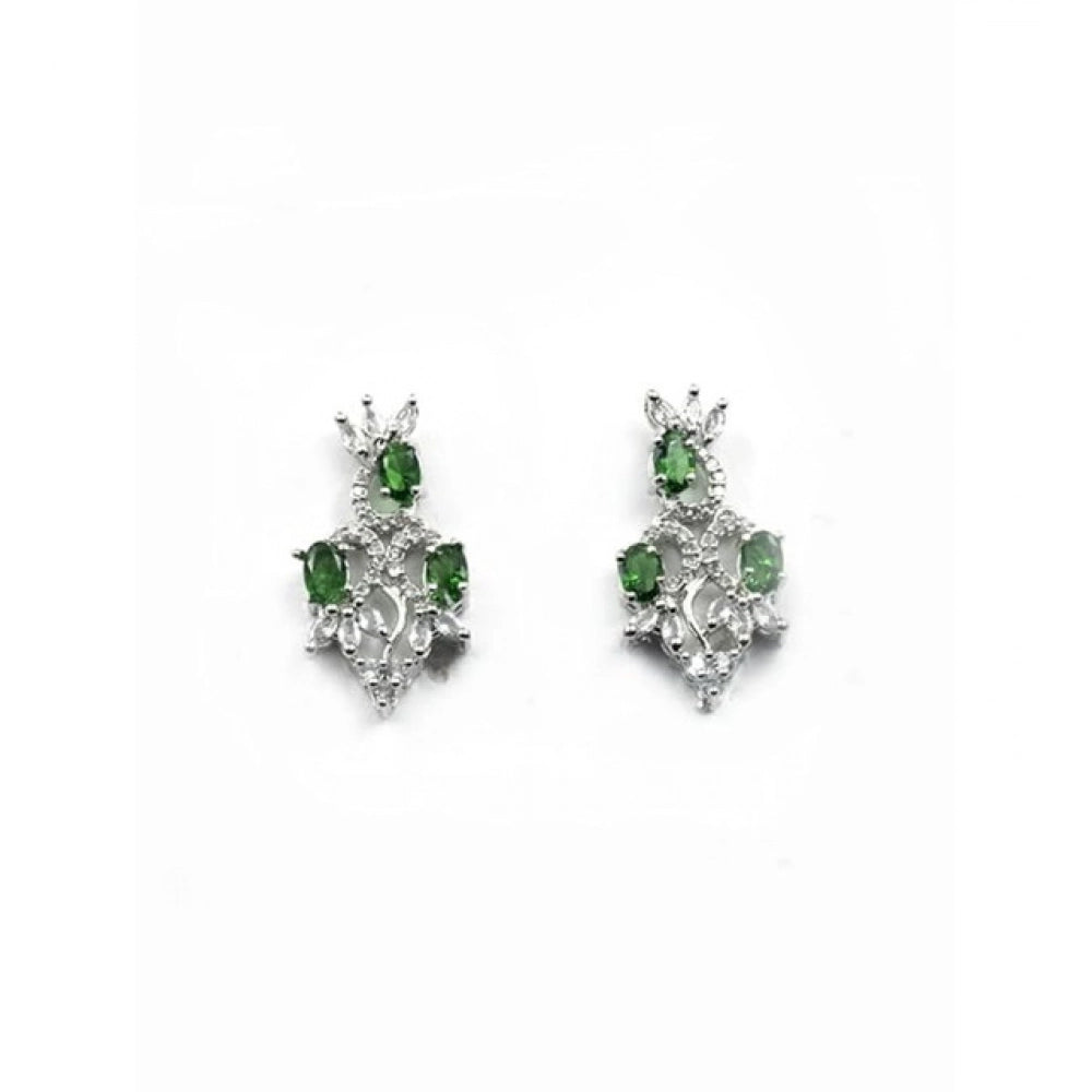 Vaystra Brass Silver Plated Necklace set - Green,