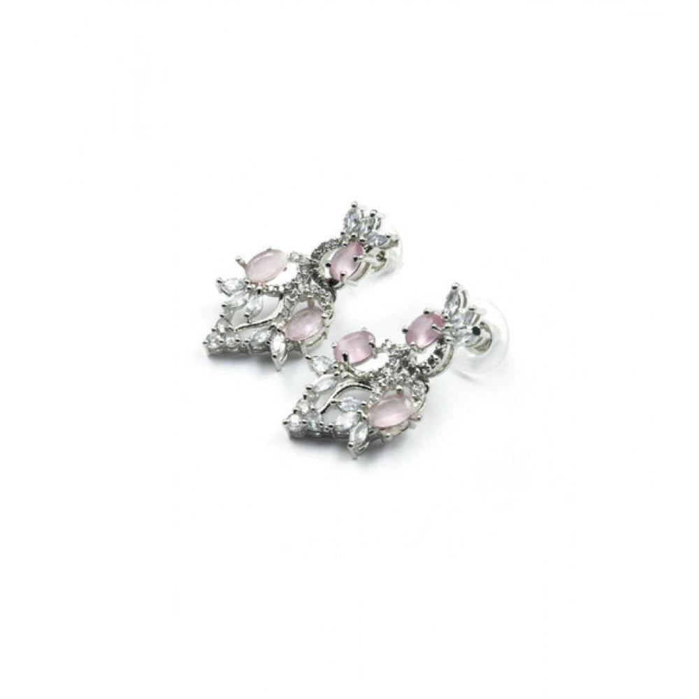 Vaystra Handcrafted Brass Silver Plated Necklace set - Pink, Edition