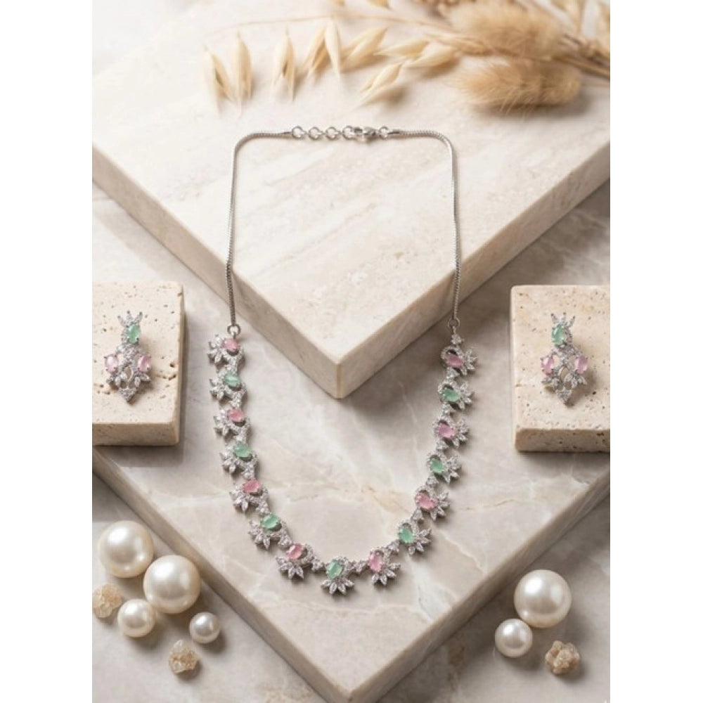 Vaystra Brass Silver Plated Necklace set - Multicolor,
