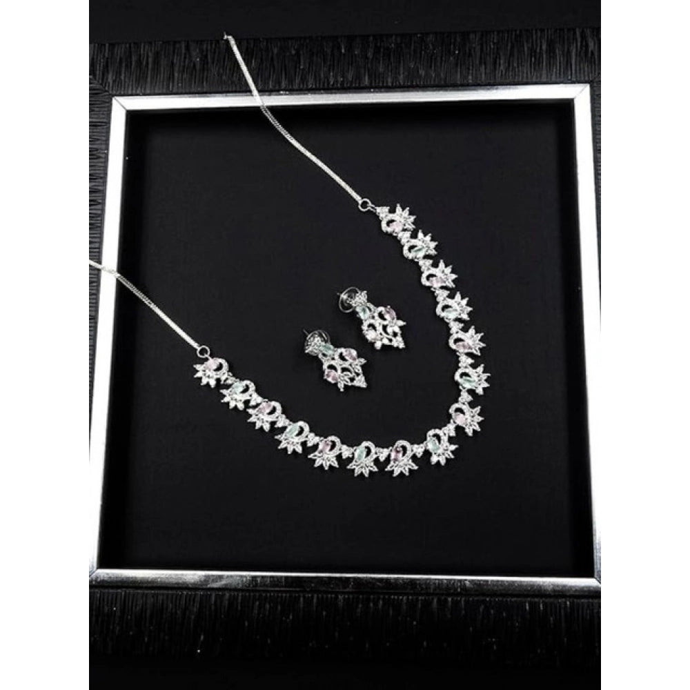 Vaystra Brass Silver Plated Necklace set - Multicolor,
