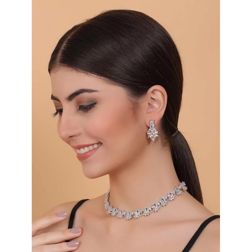 Vaystra Brass Silver Plated Necklace set - Multicolor,