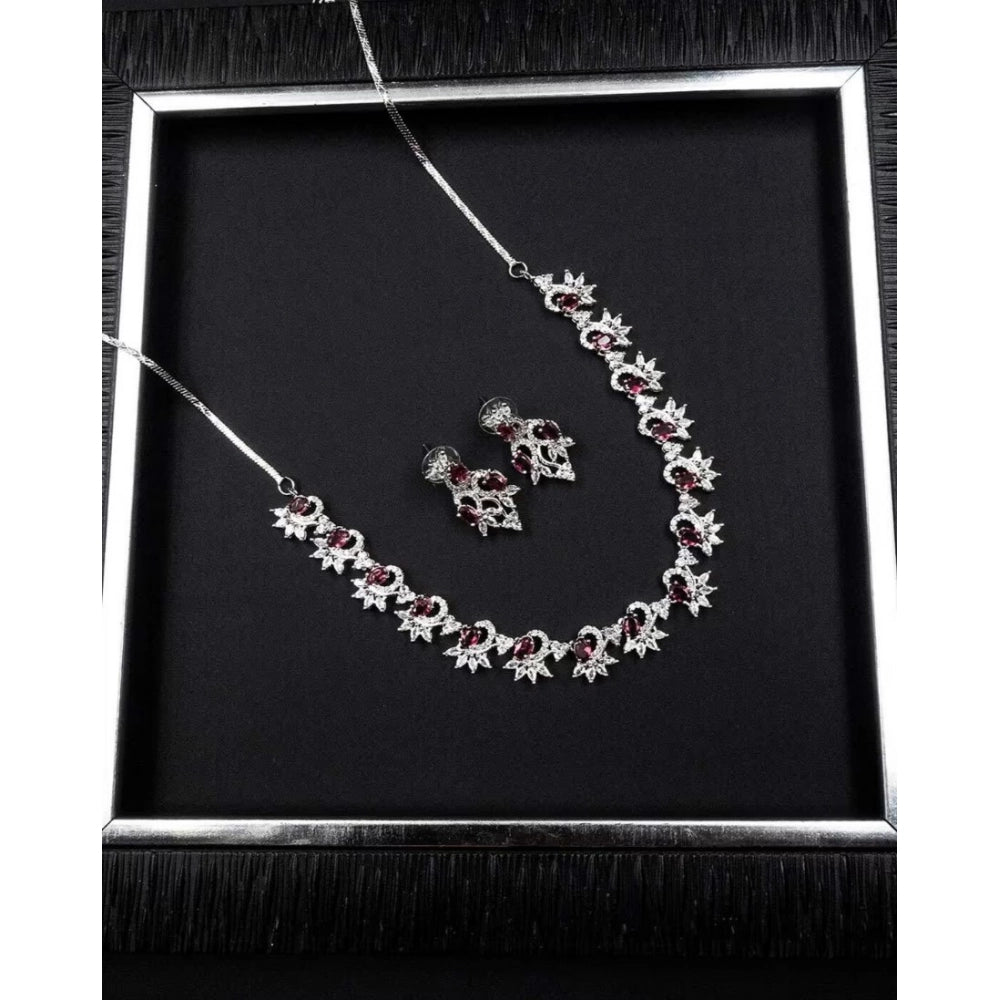Vaystra Gold Plated Brass Silver Plated Necklace set in Red,