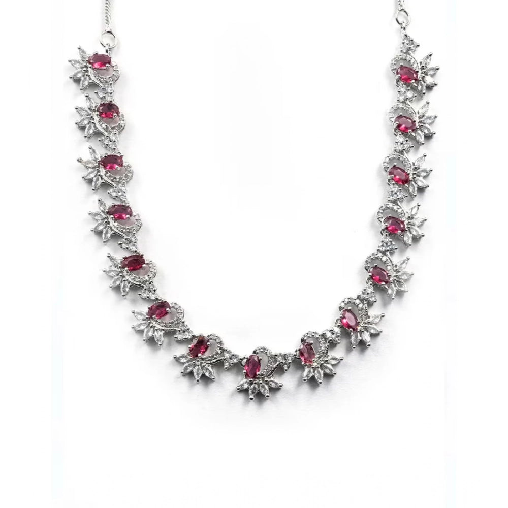 Vaystra Gold Plated Brass Silver Plated Necklace set in Red,