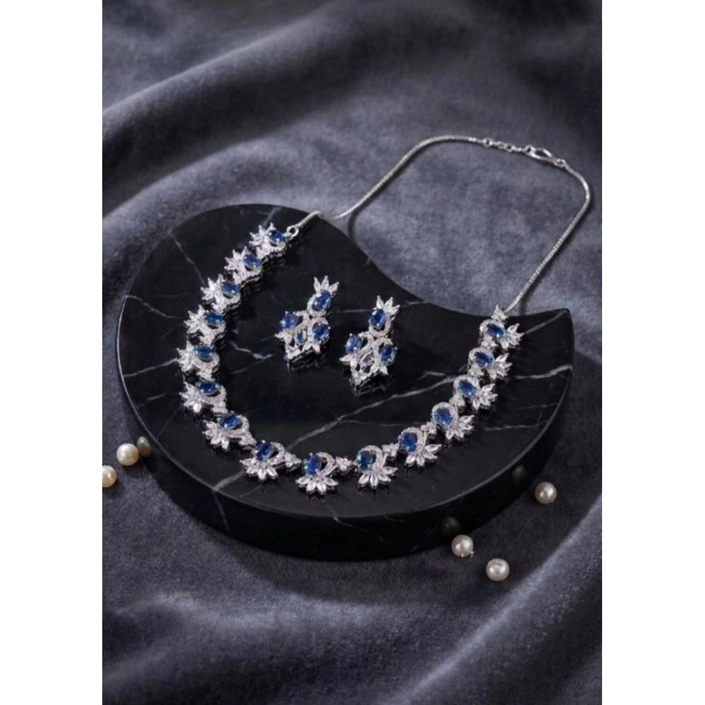 Vaystra Brass Silver Plated Necklace set - Blue,