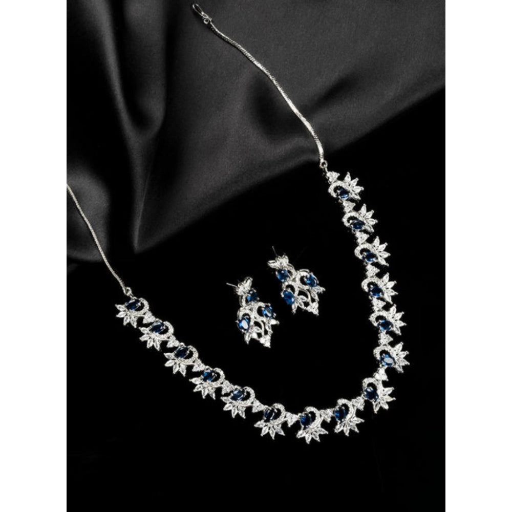 Vaystra Brass Silver Plated Necklace set - Blue,