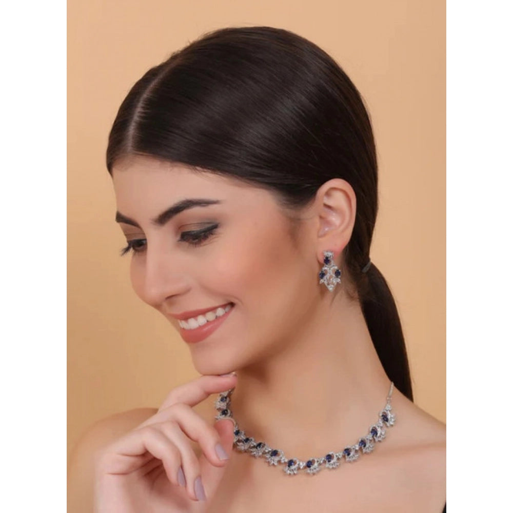 Vaystra Brass Silver Plated Necklace set - Blue,